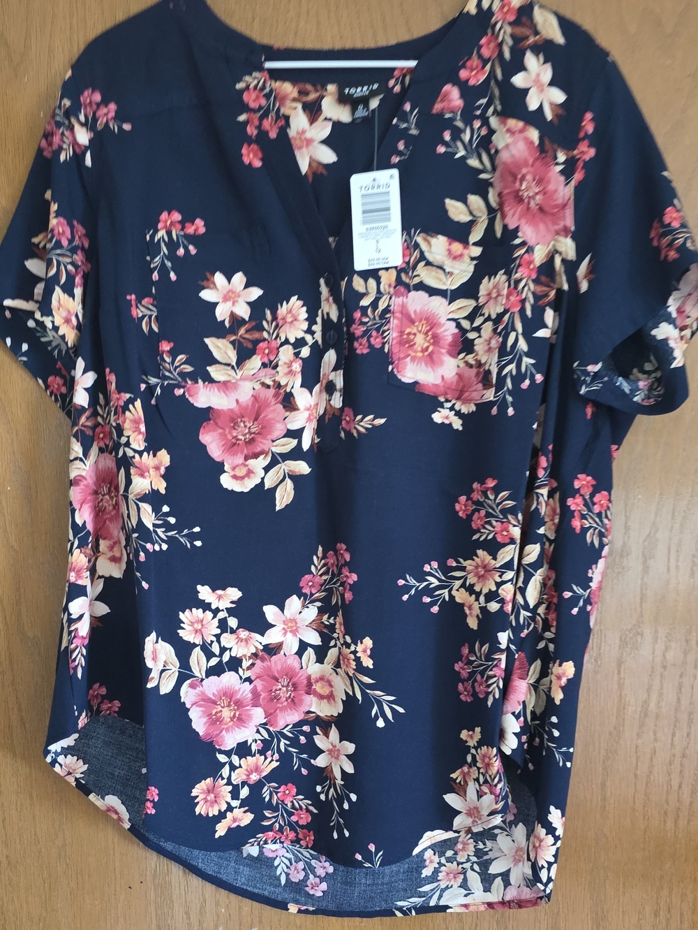 Torrid Navy Floral V‑Neck Blouse with Pink & Cream Blooms
